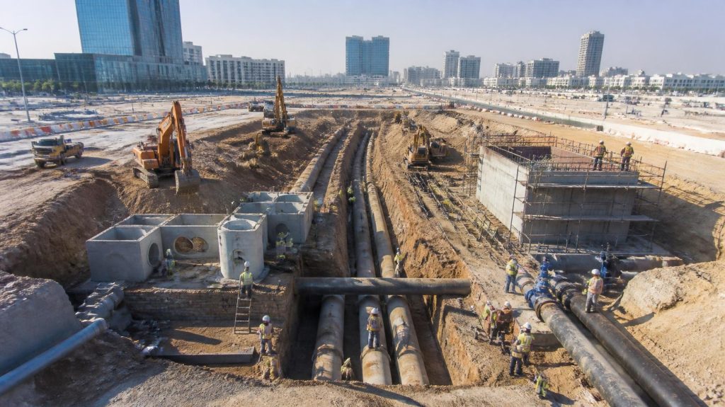 البنية التحتية وشبكات الصرف الصحي في مشروع بالمملكة العربية السعودية